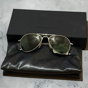Carolina Lemke Gold Aviator Sunglasses brand new in box